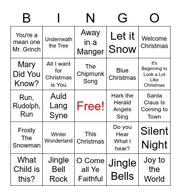 Christmas Music Bingo Card