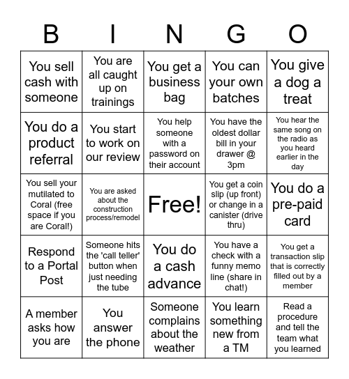 Slow Day Bingo Card