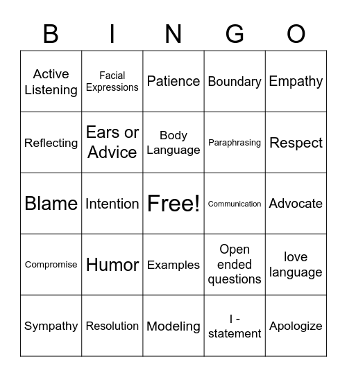 Communication Bingo Card