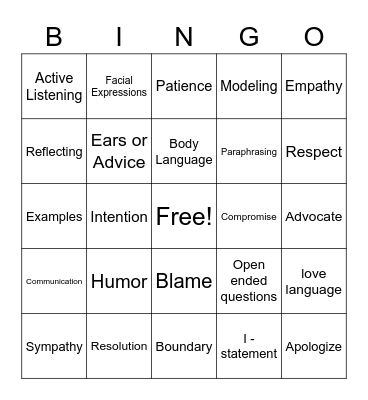 Communication Bingo Card