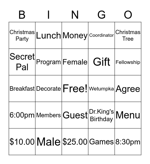 Birthday Club Bingo Card