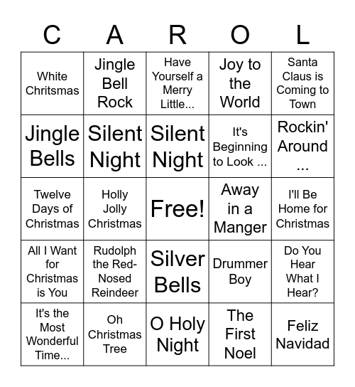 Christmas Carol Bingo Card