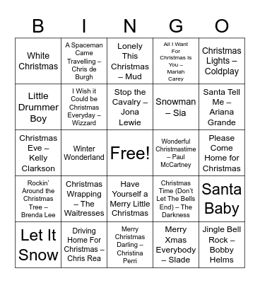 Christmas Musical Bingo Card