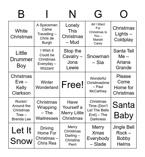 Christmas Musical Bingo Card