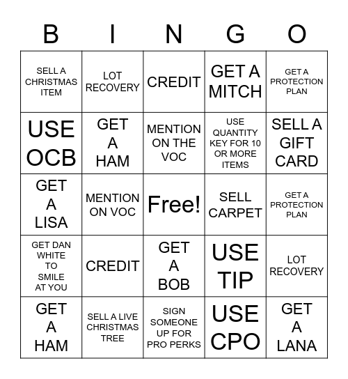 CASHIER BINGO Card