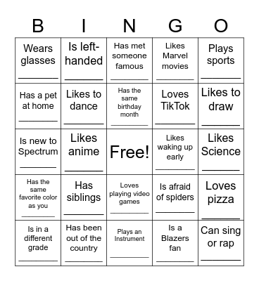 Find Someone Who.... Bingo Card