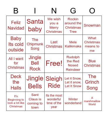 Christmas Music Bingo Card