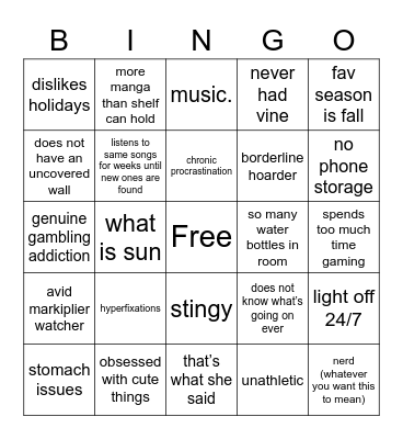 zoe’s super epic bingo Card