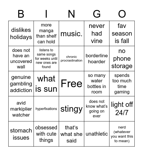 zoe’s super epic bingo Card