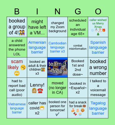 TEAM 3 Bingo Card