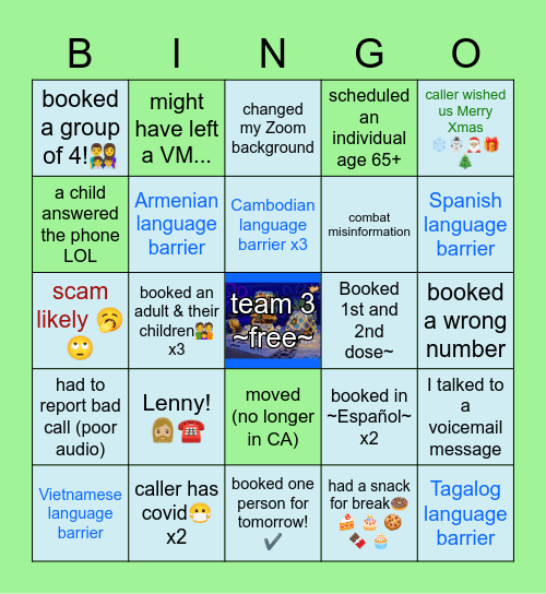TEAM 3 Bingo Card
