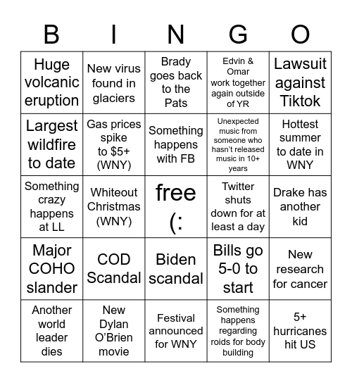 Amanda’s World 2023 Bingo Card