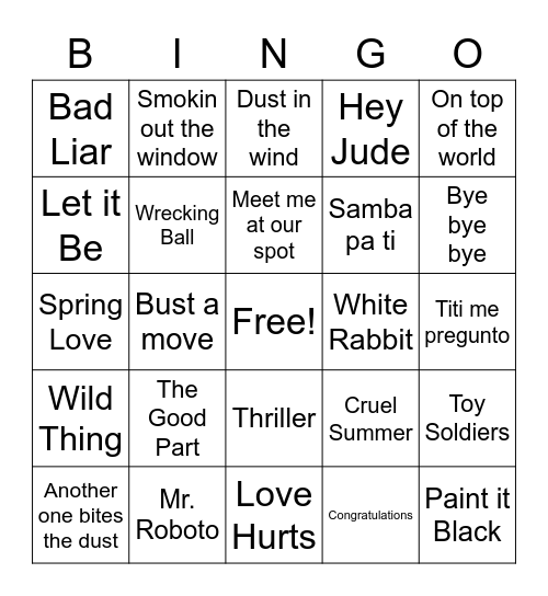Flex Test Bingo Card