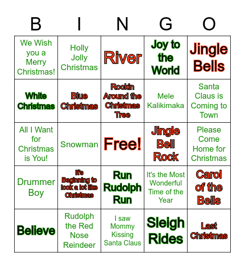 Holiday Music Bingo Card