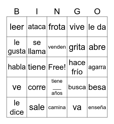 Spanish 9 Final Verbs Bingo Card
