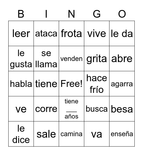 Spanish 9 Final Verbs Bingo Card
