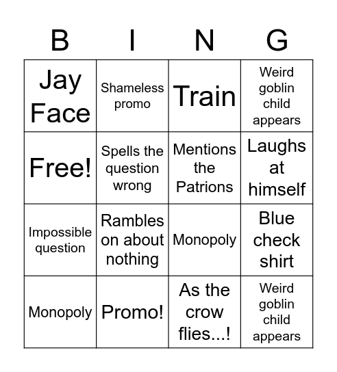 Jays Virtual Pub Quiz Bingo! Bingo Card