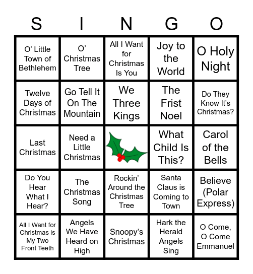 CHRISTMAS SINGO Bingo Card