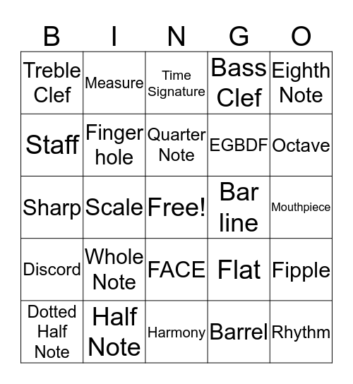 Tin Whistle Bingo Card