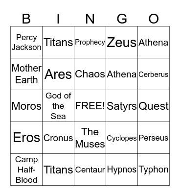 Greek Mythology Bingo Card