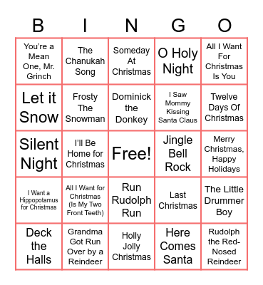 Musical Holiday Bingo Card