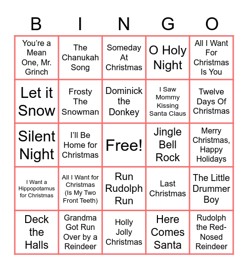 Musical Holiday Bingo Card