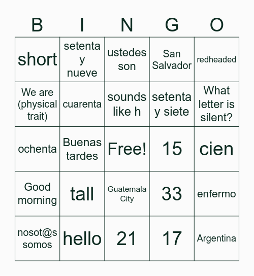 12/15 5th  period Bingo Card