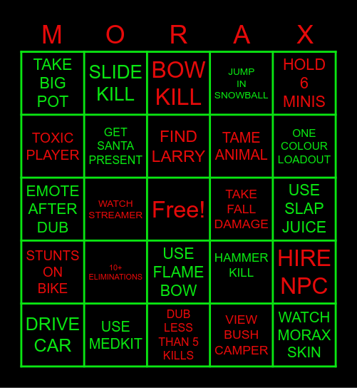 MORAXMAS BINGO Card