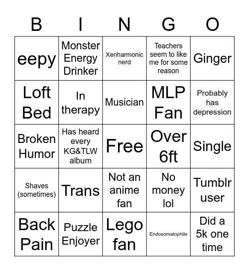 me bingo Card