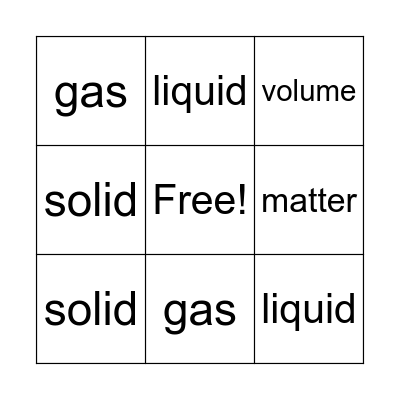 Matter Vocabulary BINGO Card