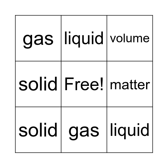 Matter Vocabulary BINGO Card