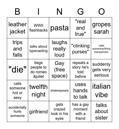 Adrian Bingo Card