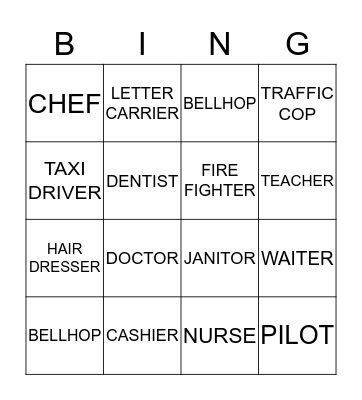 OCCUPATIONS Bingo Card