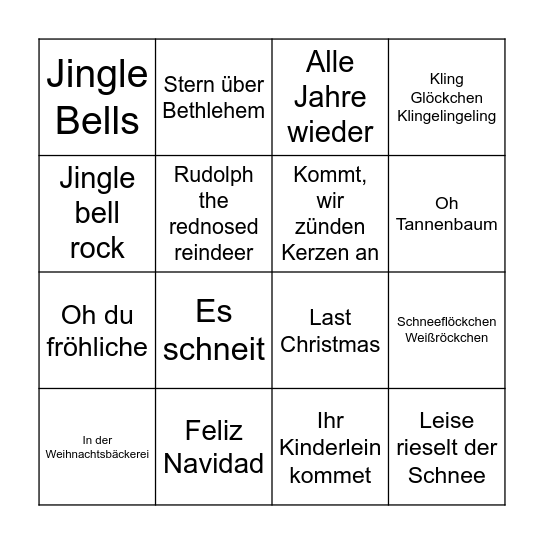 Weihnachtslieder Bingo Card