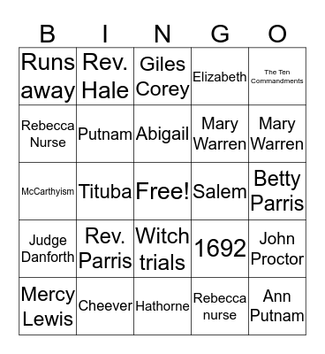 The Crucible Bingo Card