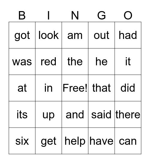 Sight Words 1st 9 weeks 1-26 Bingo Card