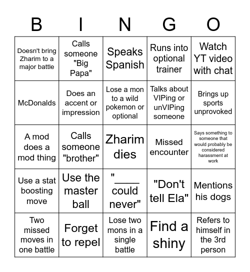 Route 116 Brother Bingo Card