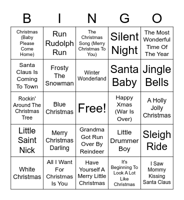 Holiday Songs Bingo Card