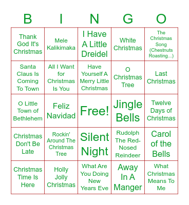 Holiday Music Bingo Card