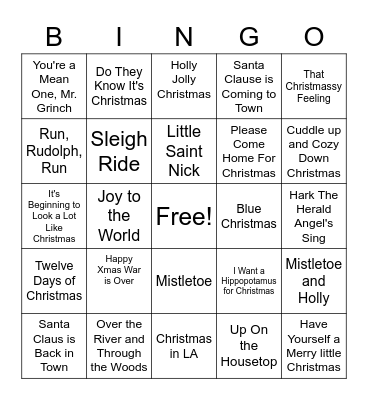 Christmas Songs Bingo Card