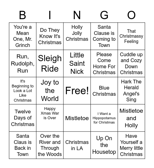 Christmas Songs Bingo Card