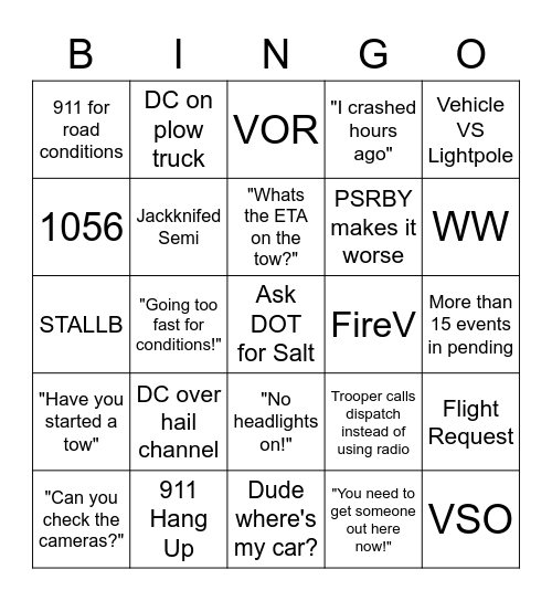 Snow Day Bingo Card