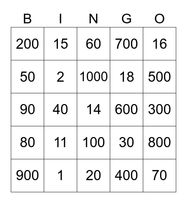 Spanish Numbers Bingo Card