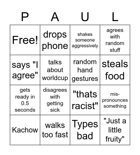 Paulina bingo Card