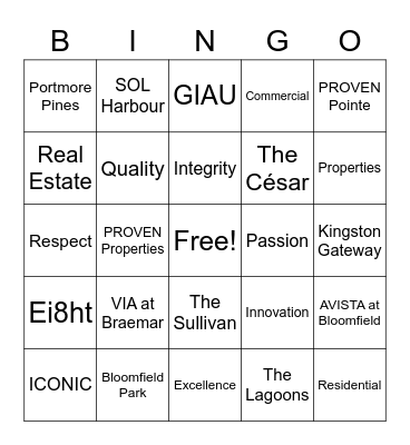 PROVEN Properties Limited Bingo Card