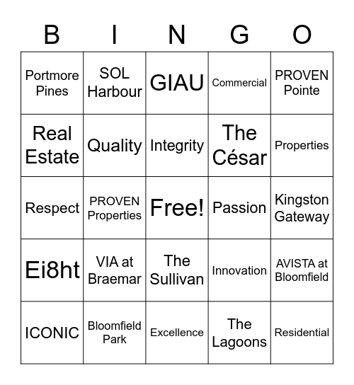 PROVEN Properties Limited Bingo Card