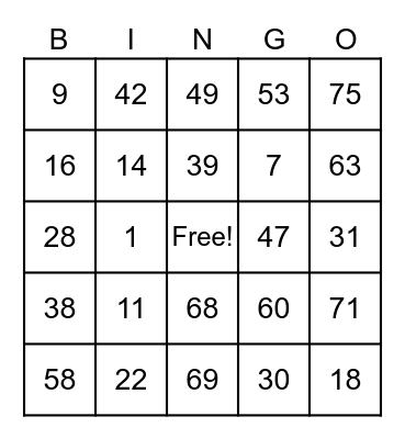 Wilbert Ian Go Bingo Card