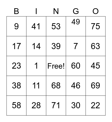 Wilbert Ian Go Bingo Card