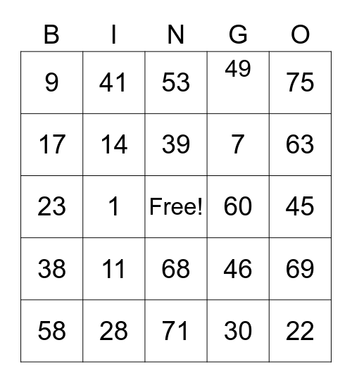 Wilbert Ian Go Bingo Card
