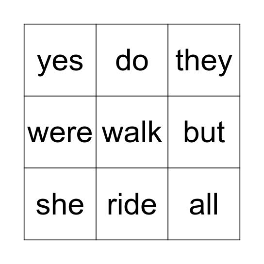 Sight words Bingo Card